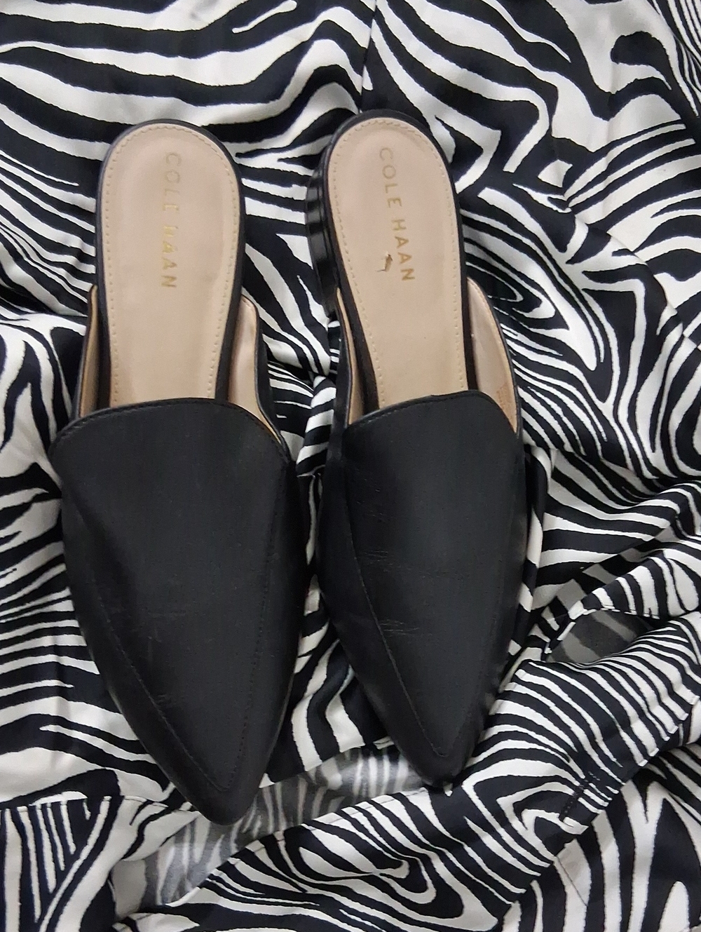 Cole Haan Black Pointed Leather Mules